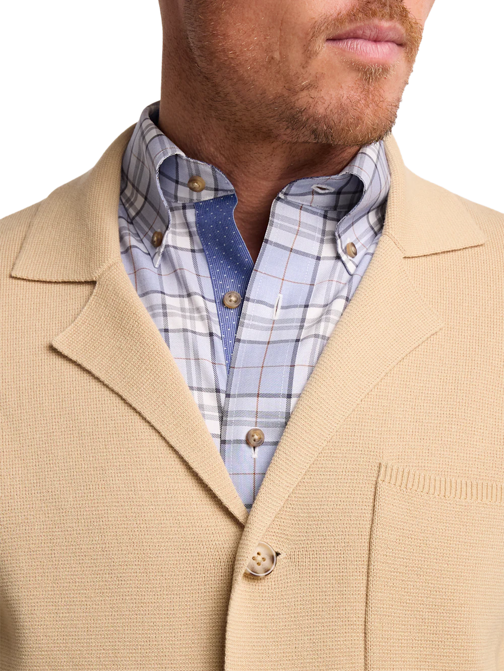 Cotton Notch Lapel Cardigan Sweater - Tan - Image 3