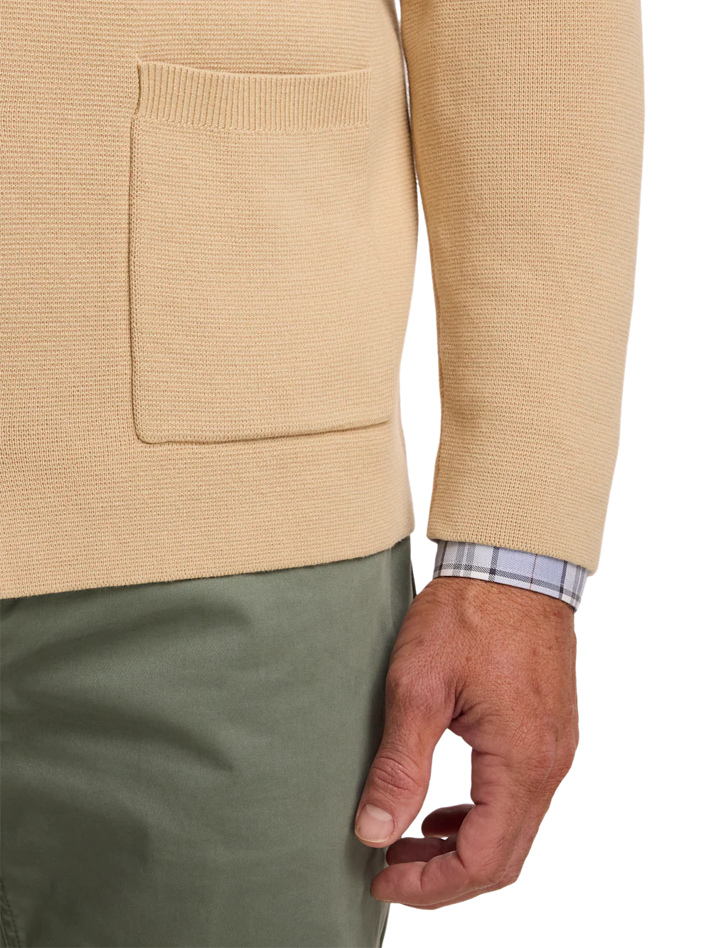 Cotton Notch Lapel Cardigan Sweater - Tan - Image 4