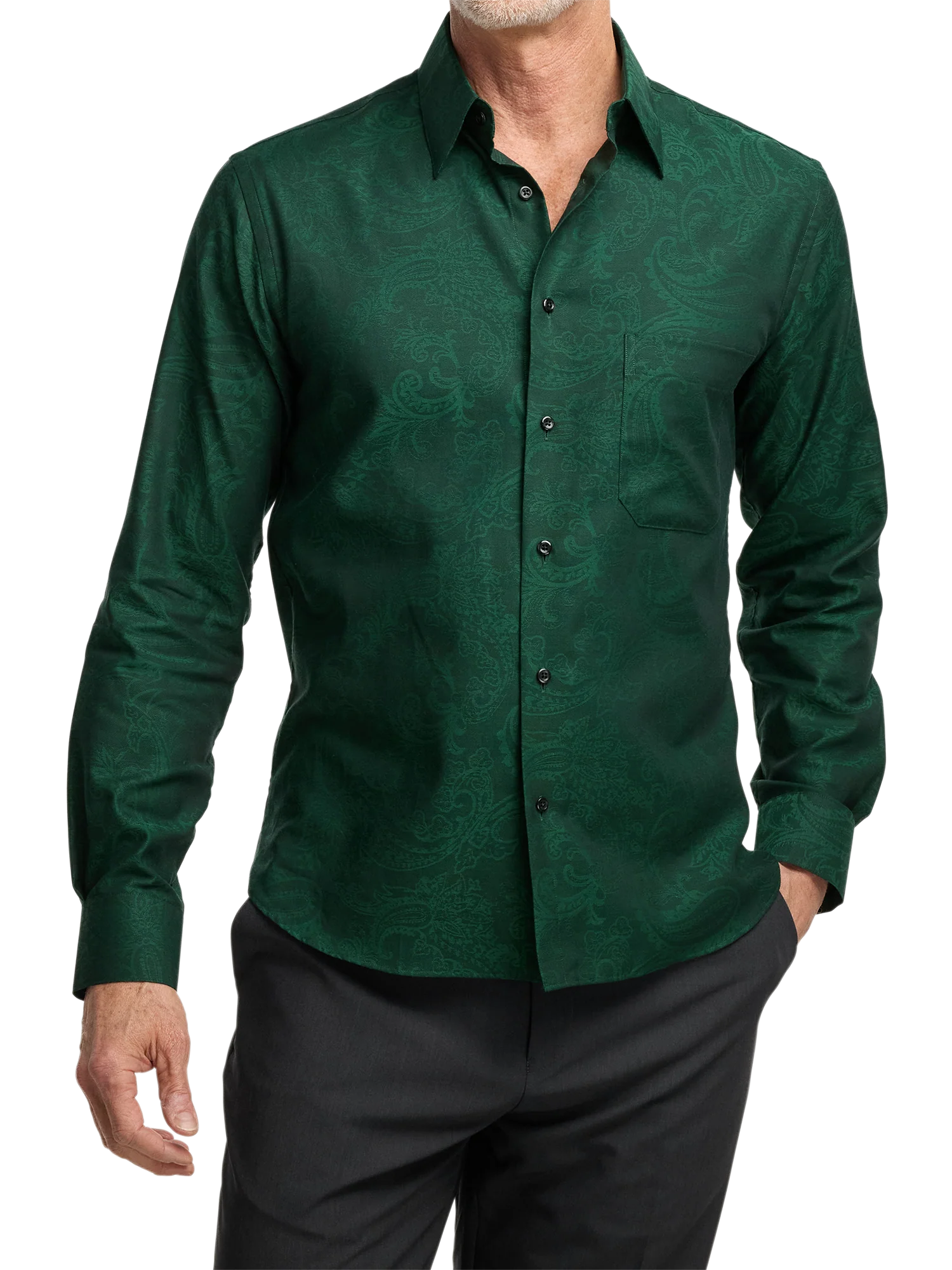 Cotton Paisley Jacquard Casual Shirt - Green - Image 2