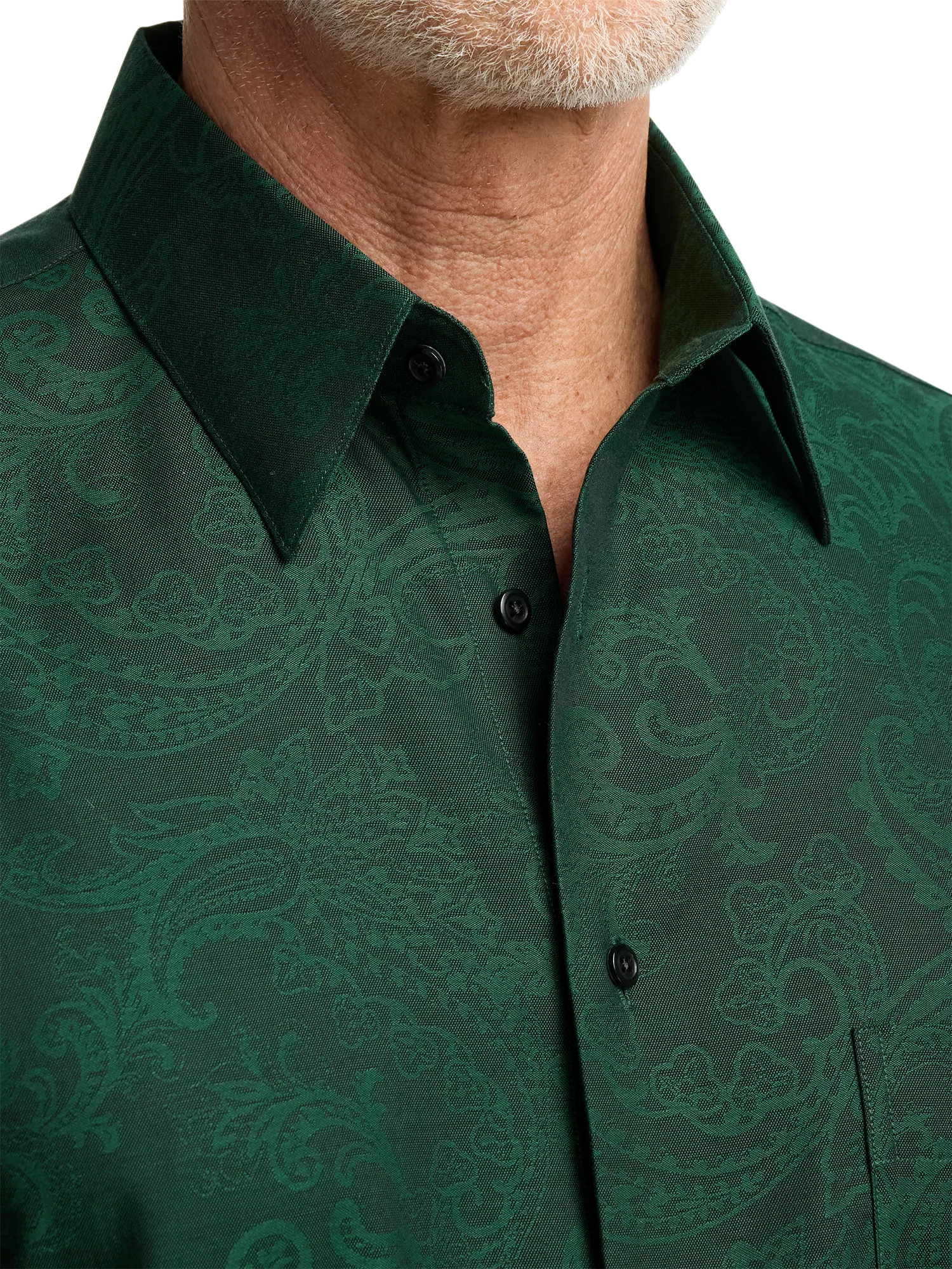 Cotton Paisley Jacquard Casual Shirt - Green - Image 3