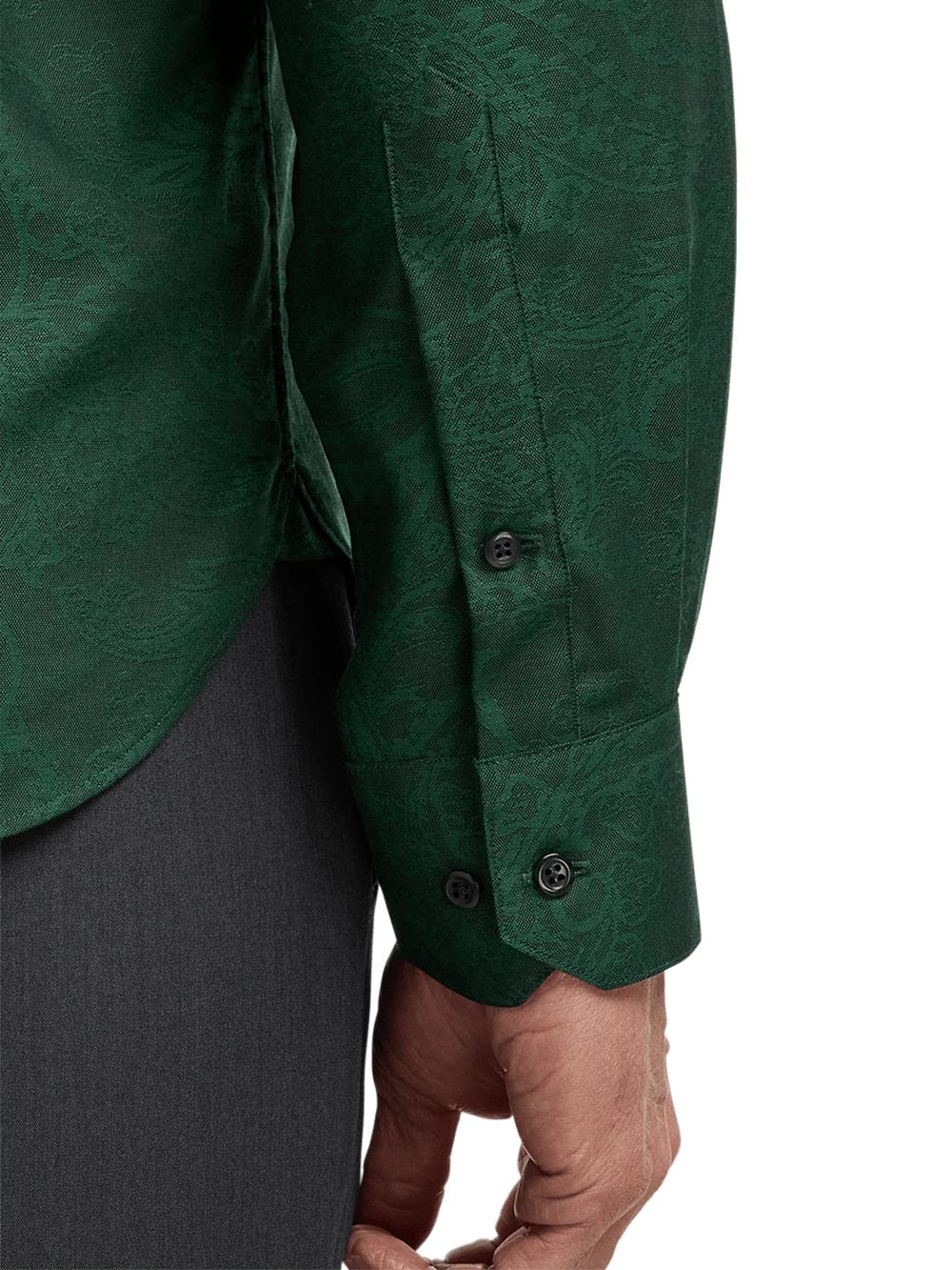 Cotton Paisley Jacquard Casual Shirt - Green - Image 4