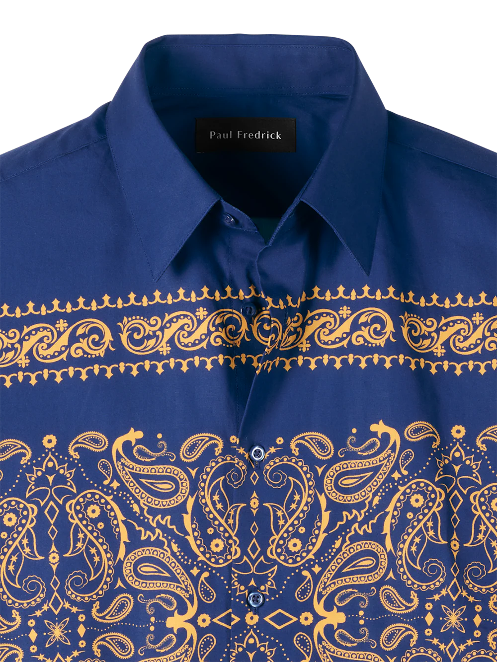 Cotton Paisley Point Collar Casual Shirt - Blue/gold - Image 7