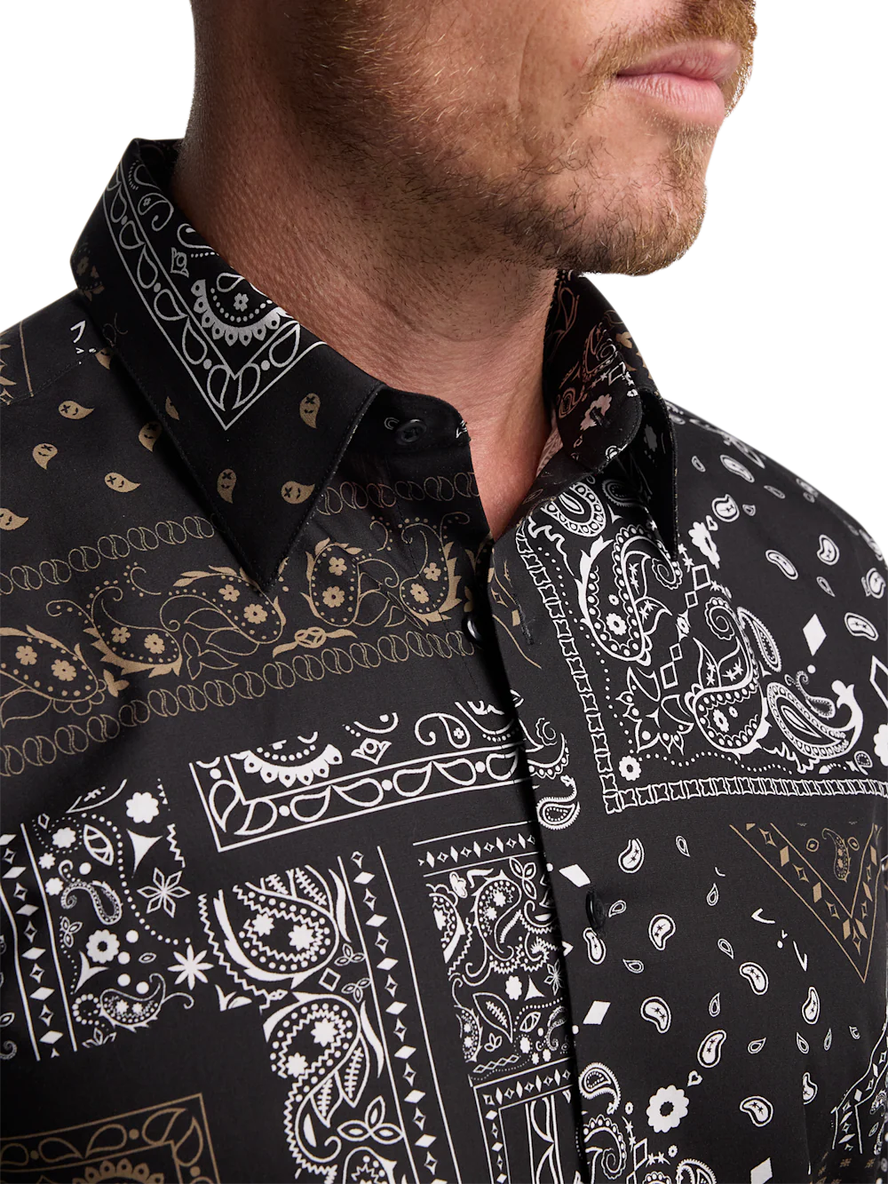Cotton Paisley Point Collar Casual Shirt - Black/brown - Image 4