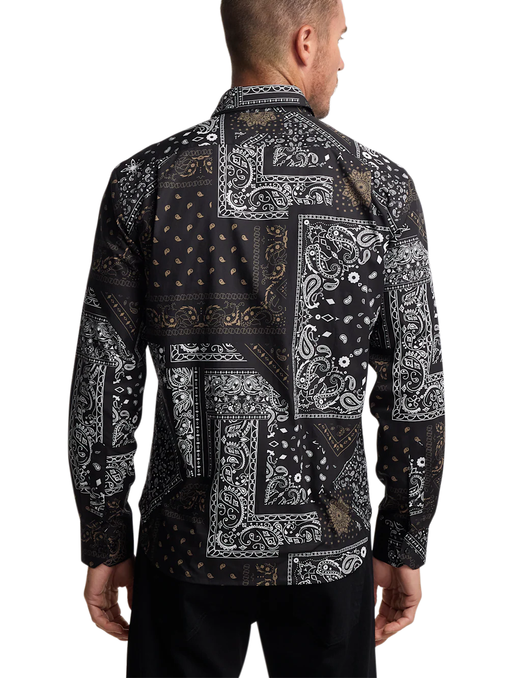 Cotton Paisley Point Collar Casual Shirt - Black/brown - Image 6