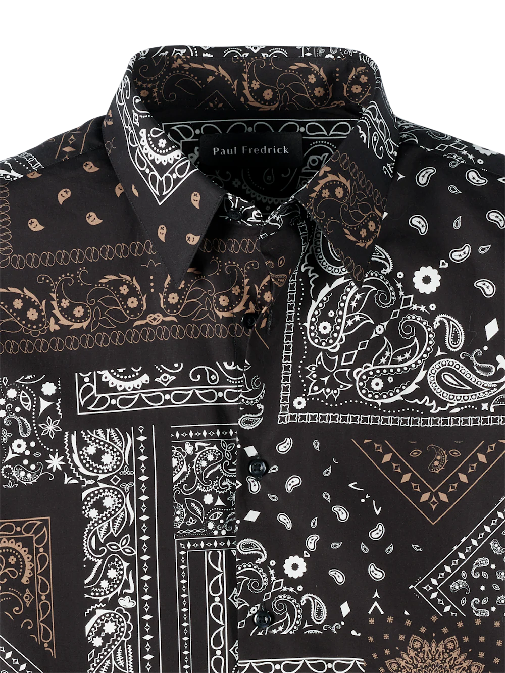 Cotton Paisley Point Collar Casual Shirt - Black/brown - Image 7