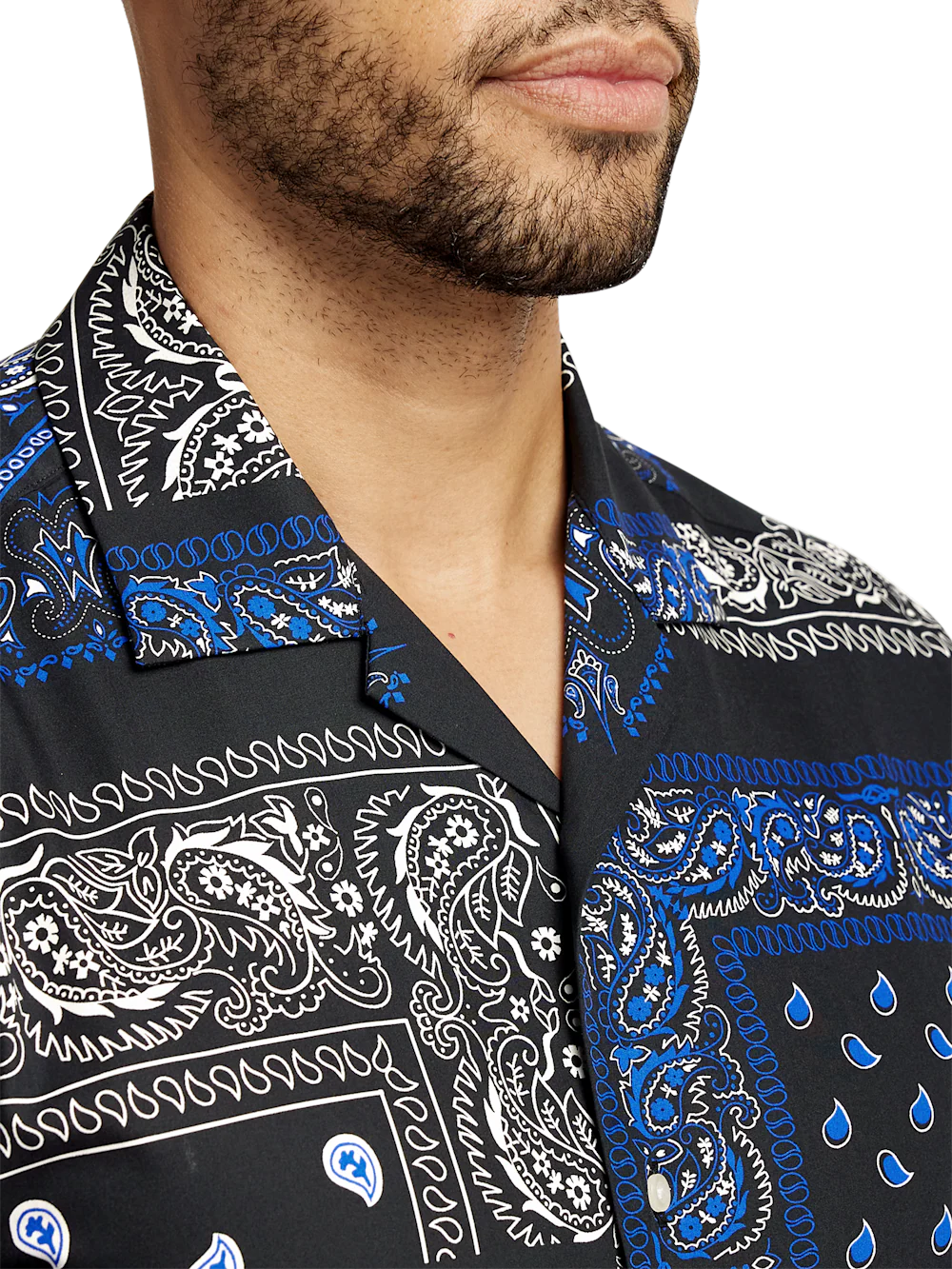 Cotton Paisley Print Casual Shirt - Black - Image 3