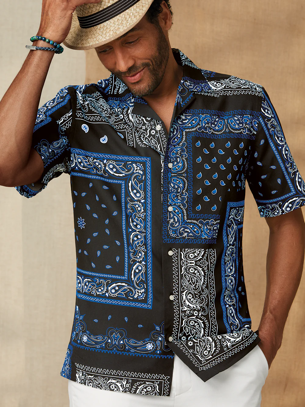 Cotton Paisley Print Casual Shirt - Black - Image 7