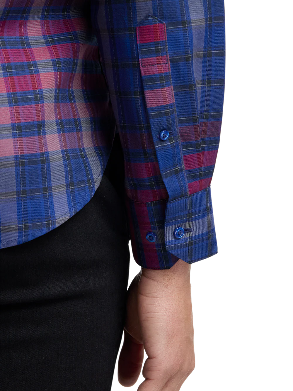 Cotton Plaid Point Collar Casual Shirt - Blue/burgundy - Image 5