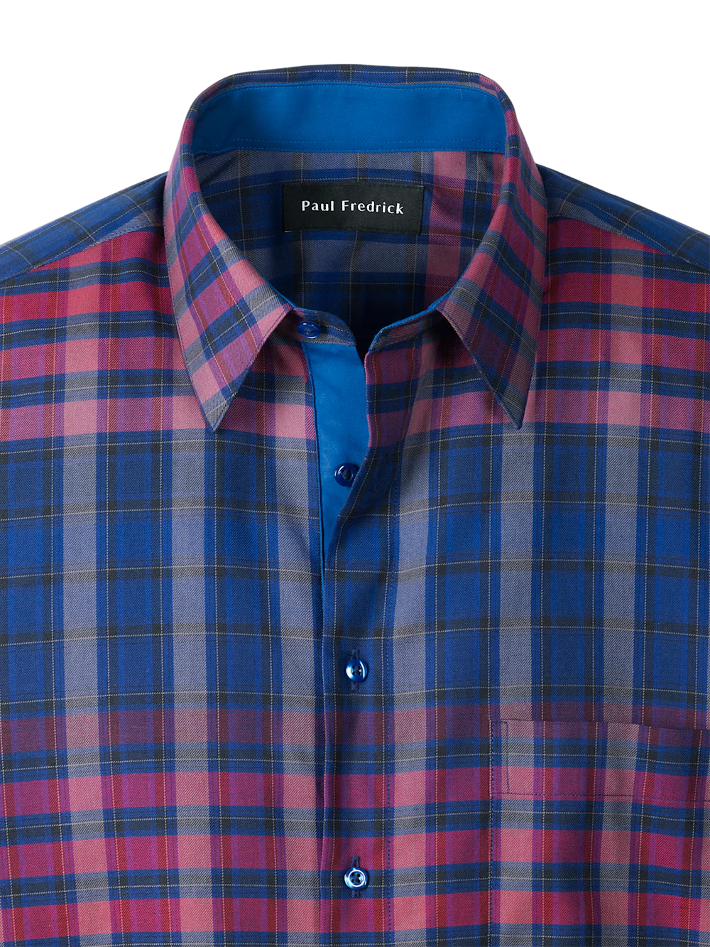 Cotton Plaid Point Collar Casual Shirt - Blue/burgundy - Image 7