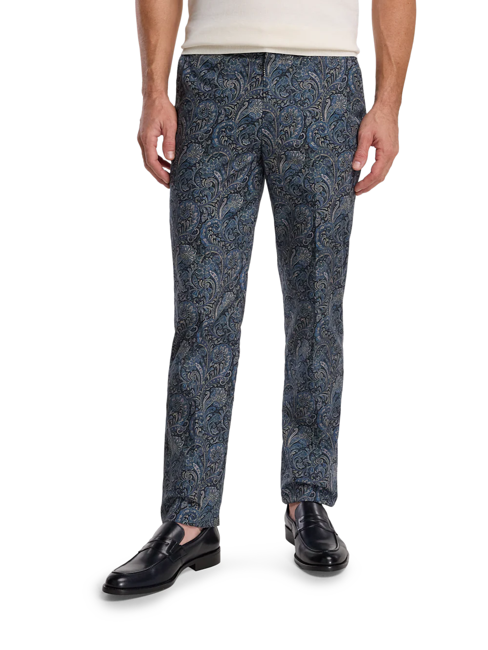 Cotton Printed Flat Fron Pants - Navy Multi - Image 2