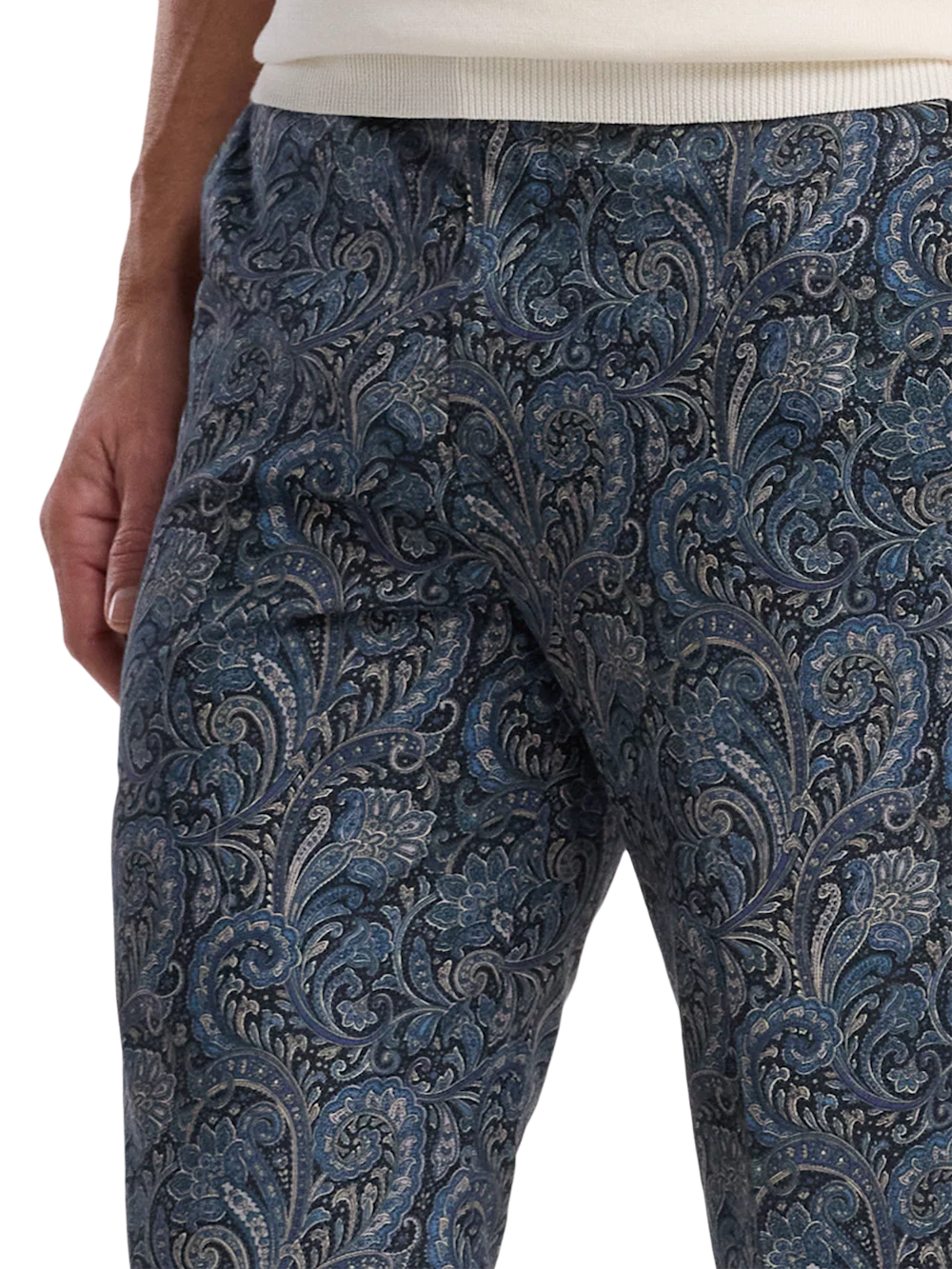 Cotton Printed Flat Fron Pants - Navy Multi - Image 3