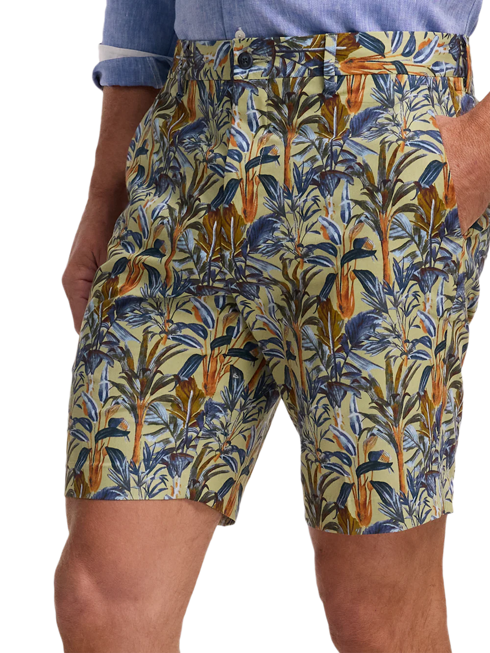 Cotton Printed Flat Front Shorts - Green Multi - Image 3