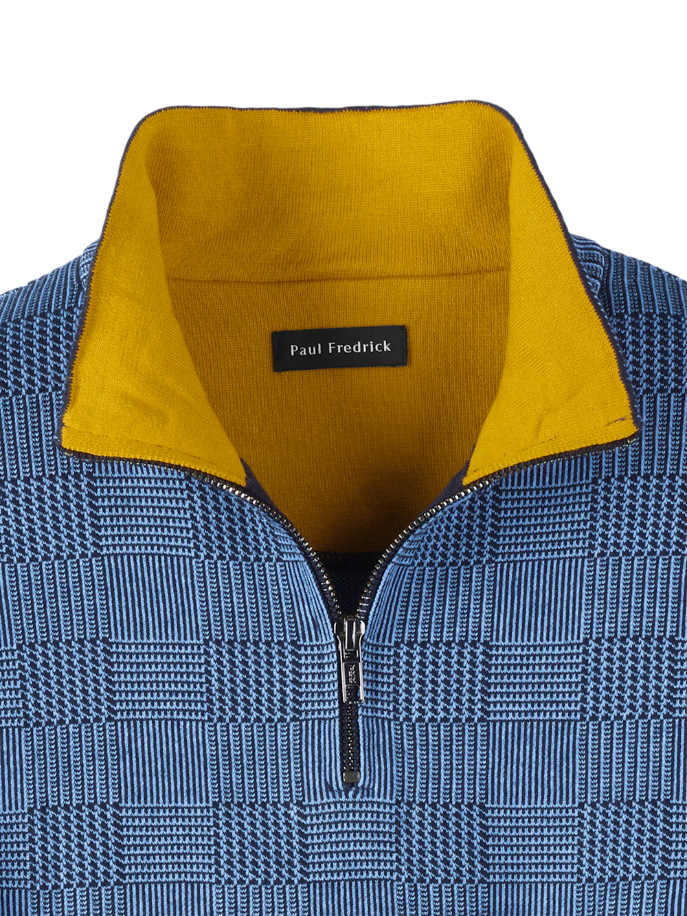Cotton Quarter Zip Mock Neck Sweater - Blue/gold - Image 6