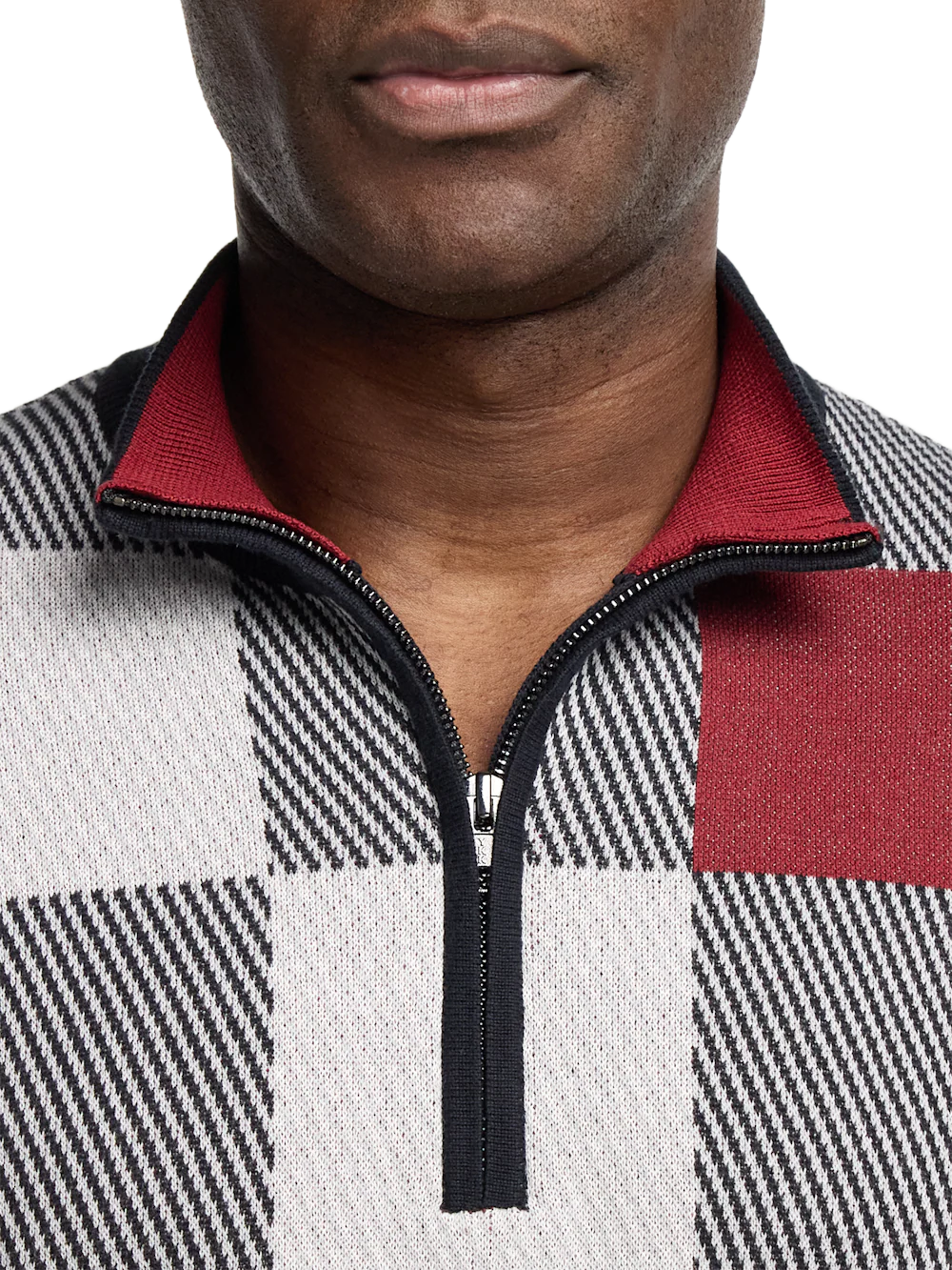 Cotton Quarter Zip Mock Neck Sweater - Burgundy Multi - Image 3
