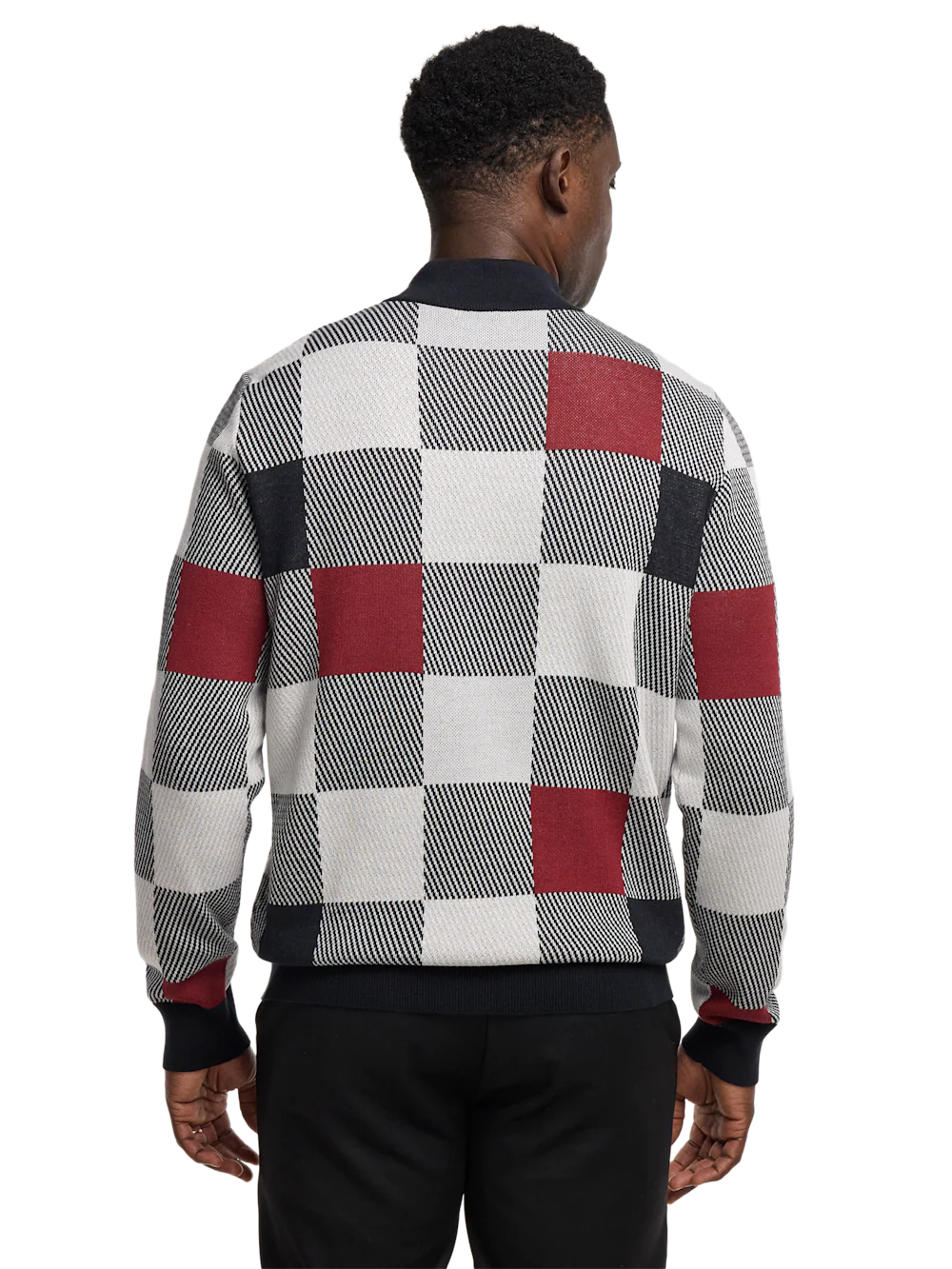 Cotton Quarter Zip Mock Neck Sweater - Burgundy Multi - Image 5