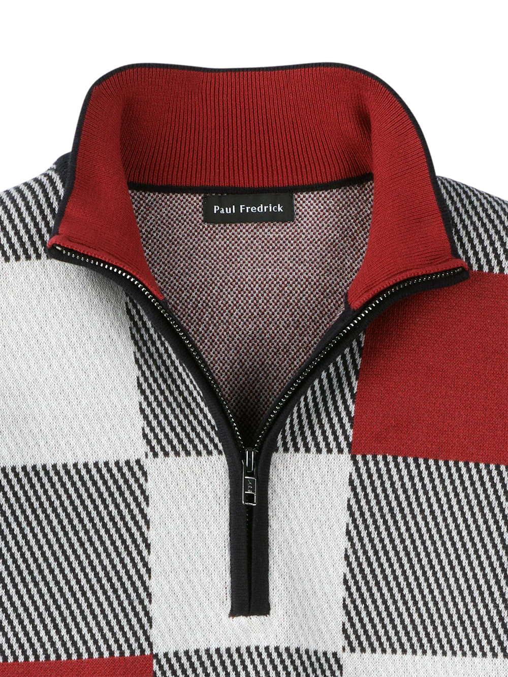 Cotton Quarter Zip Mock Neck Sweater - Burgundy Multi - Image 6