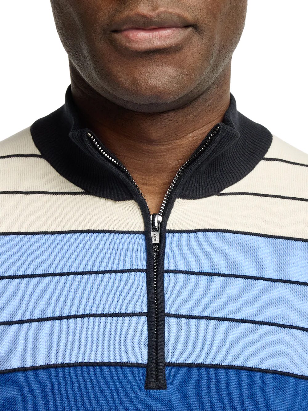 Cotton Quarter Zip Mock Neck Sweater - Multi - Image 3