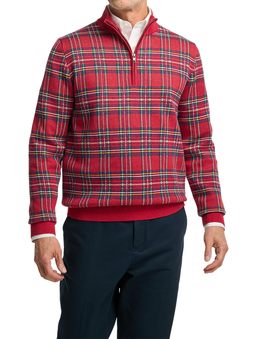 Cotton Quarter Zip Mock Neck Sweater - Red - Image 2