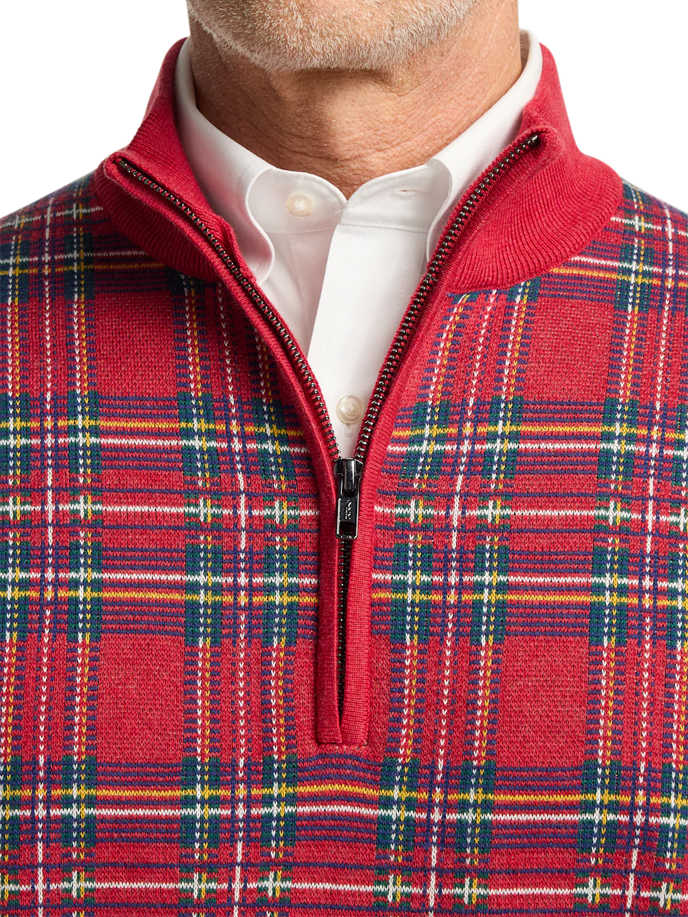 Cotton Quarter Zip Mock Neck Sweater - Red - Image 3