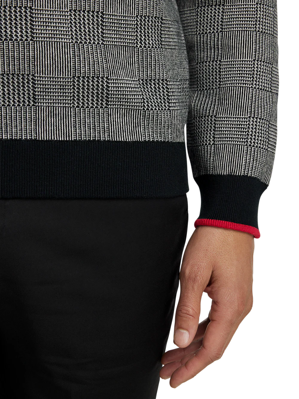 Cotton Quarter Zip Mock Neck Sweater - Black/white Glen Plaid - Image 4