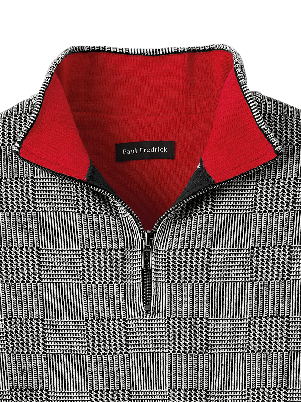 Cotton Quarter Zip Mock Neck Sweater - Black/white Glen Plaid - Image 6