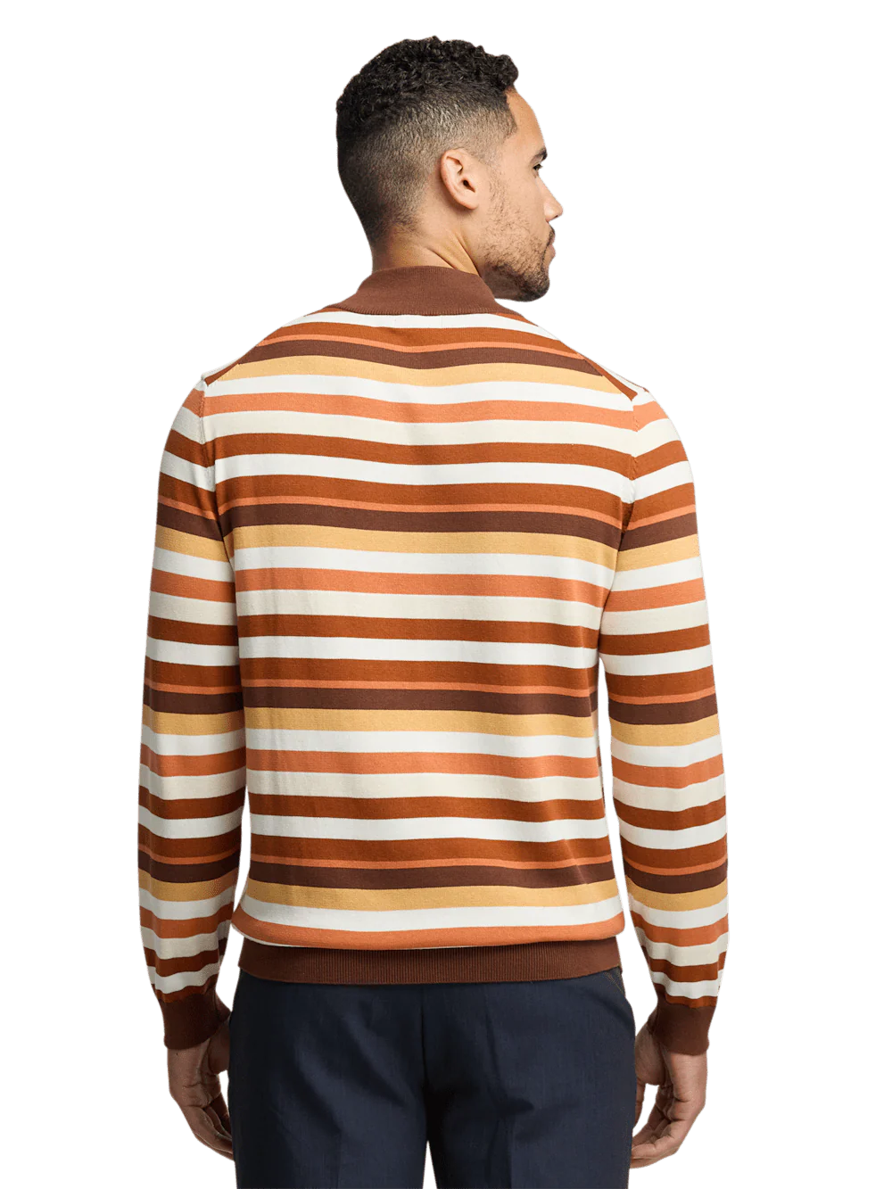 Cotton Quarter Zip Mock Neck Sweater - Brown Multi - Image 5