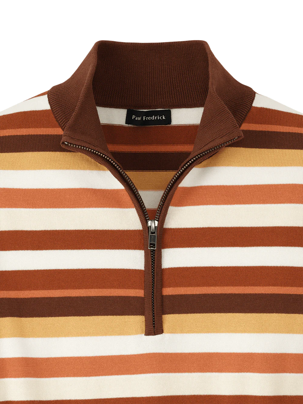 Cotton Quarter Zip Mock Neck Sweater - Brown Multi - Image 6