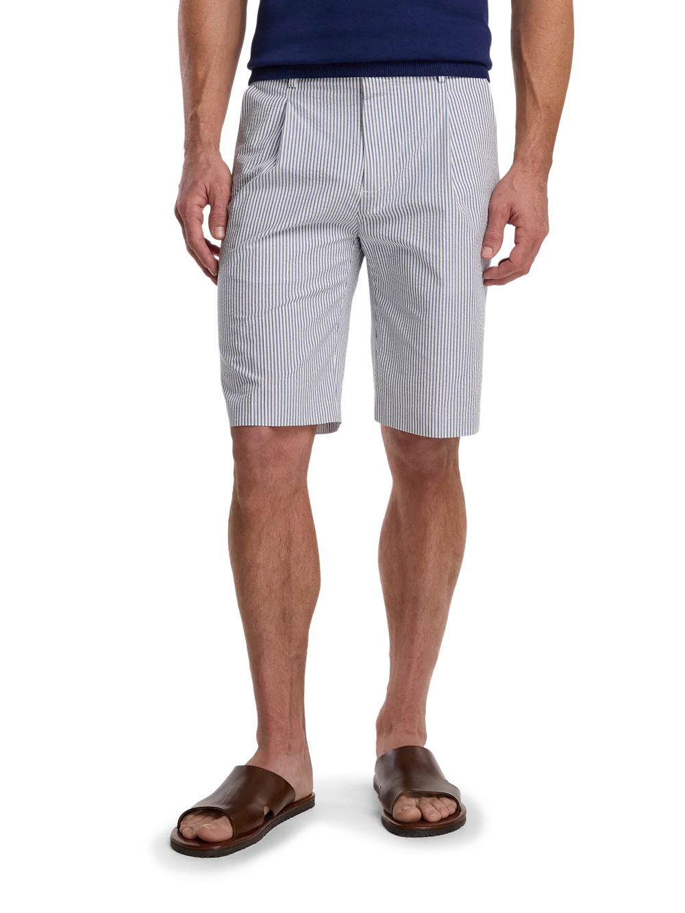 Cotton Seersucker Shorts - Dark Blue/white - Image 2