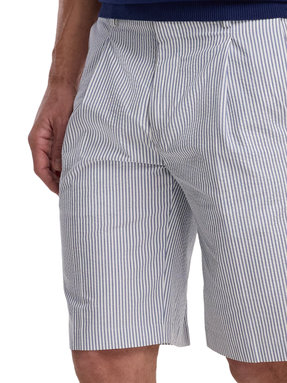 Cotton Seersucker Shorts - Dark Blue/white - Image 3