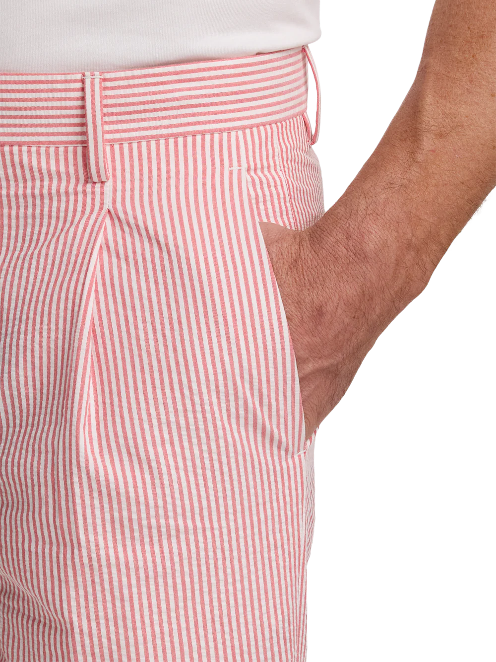 Cotton Seersucker Shorts - Red/white - Image 4