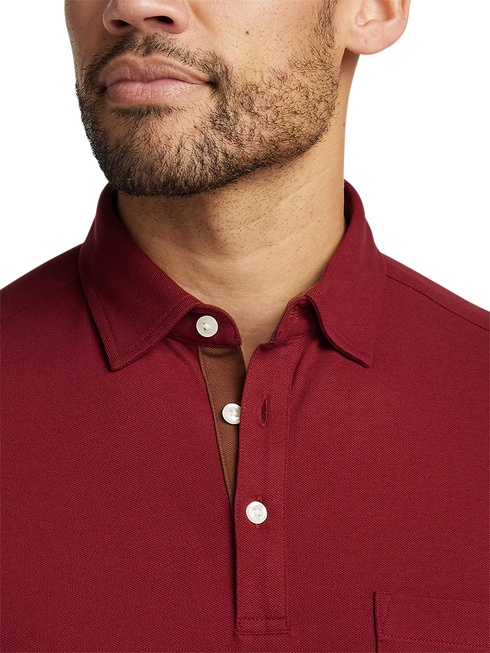 Cotton/Spandex Pique Three Button Polo - Burgundy - Image 3