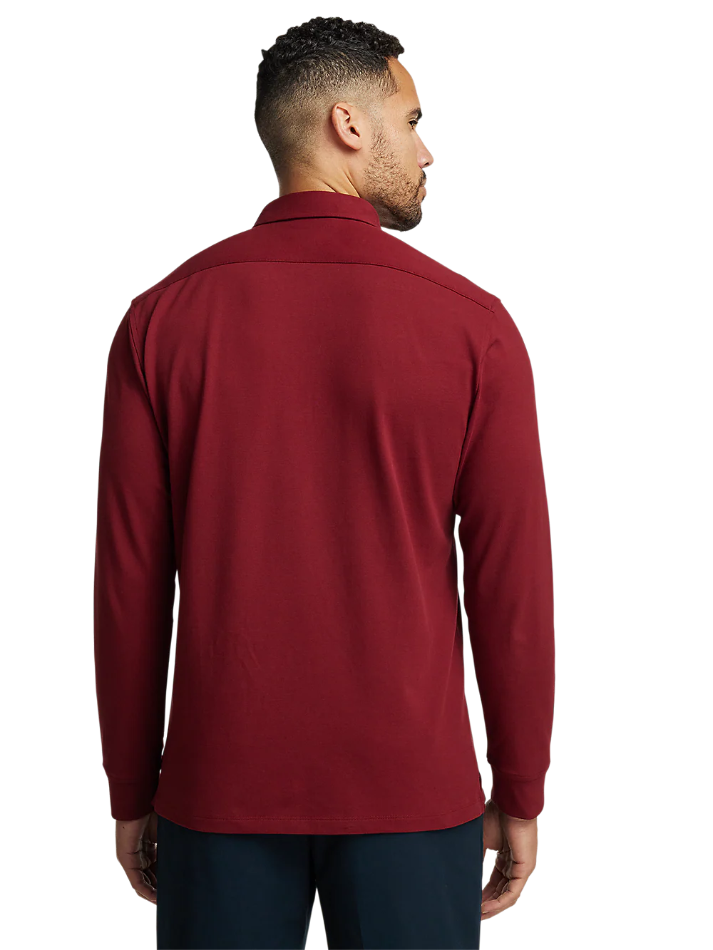 Cotton/Spandex Pique Three Button Polo - Burgundy - Image 5