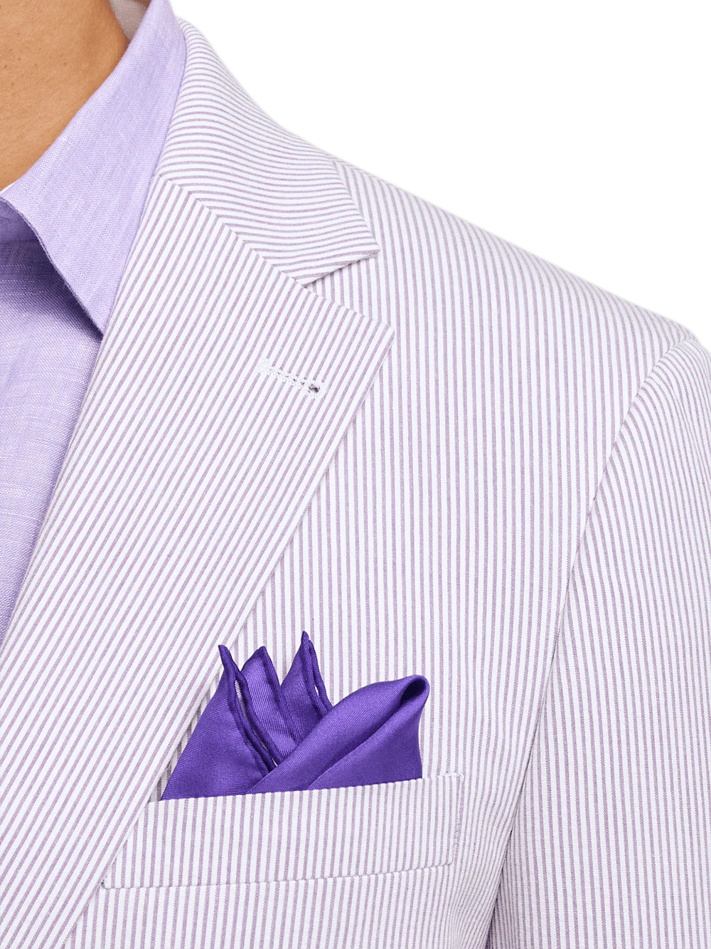Cotton Stretch Stripe Seersucker Single Breasted Notch Lapel Suit Jacket - Purple/white - Image 6