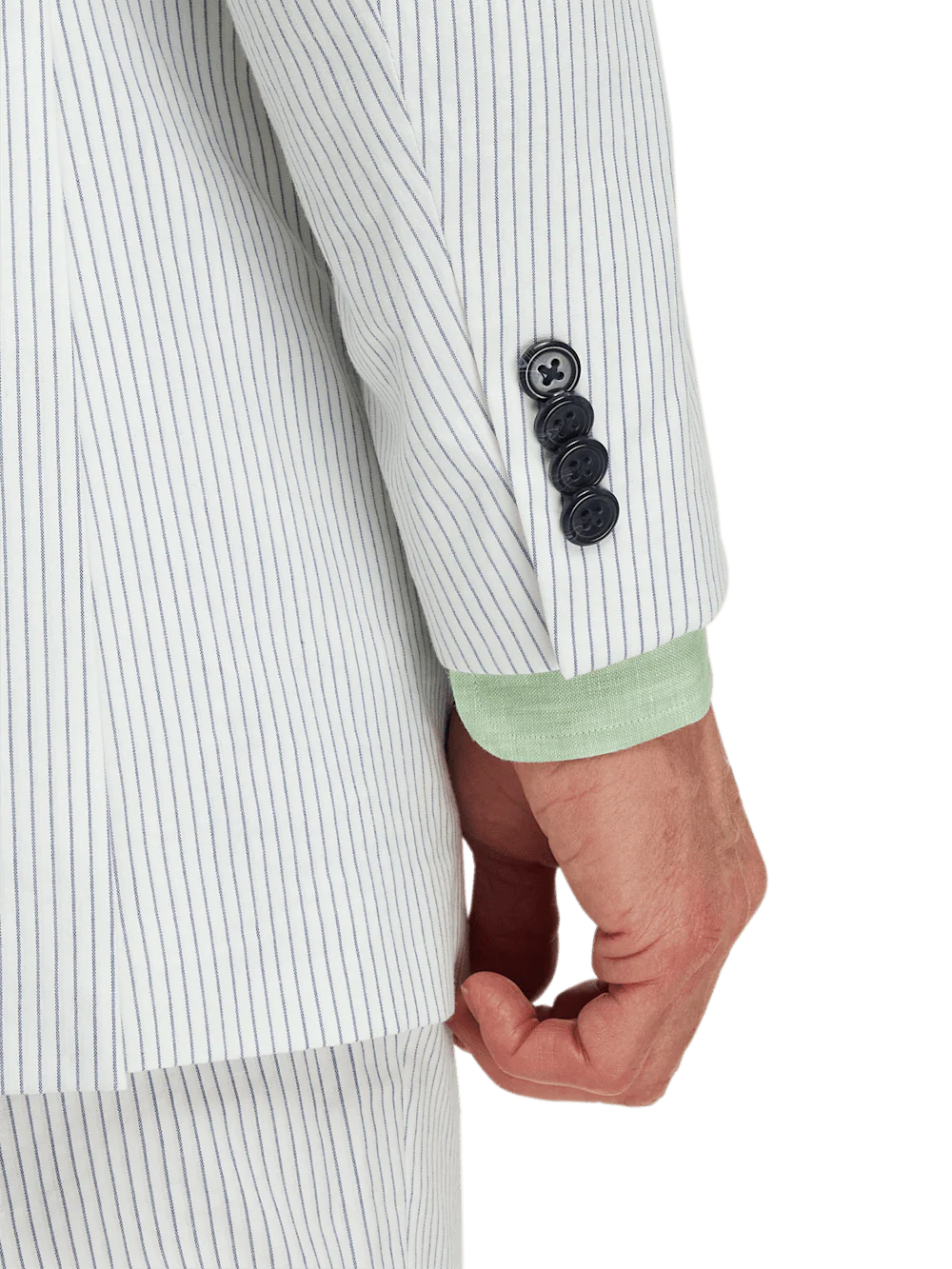 Cotton Stretch Stripe Seersucker Single Breasted Peak Lapel Suit Jacket - White/blue - Image 3