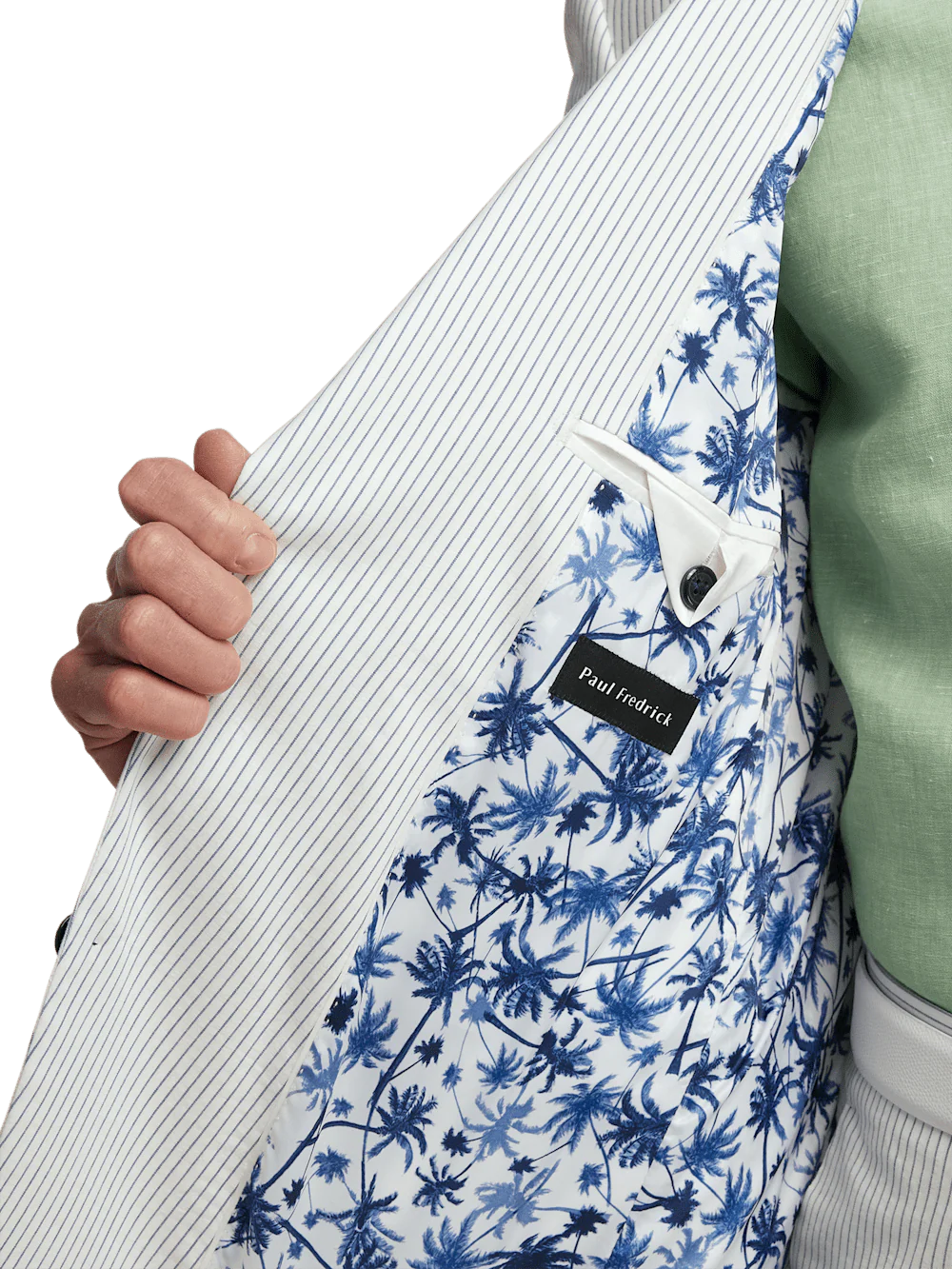 Cotton Stretch Stripe Seersucker Single Breasted Peak Lapel Suit Jacket - White/blue - Image 4