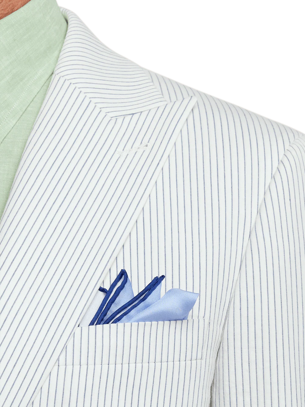 Cotton Stretch Stripe Seersucker Single Breasted Peak Lapel Suit Jacket - White/blue - Image 6