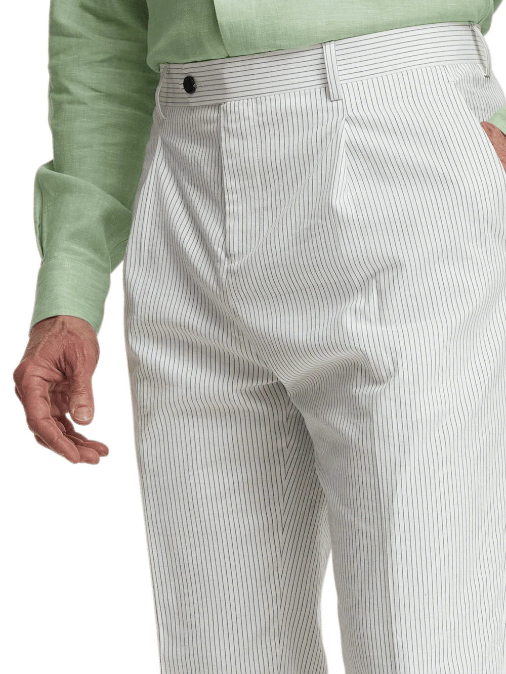 Cotton Stretch Stripe Seersucker Single Pleat Suit Pants - White/blue - Image 5