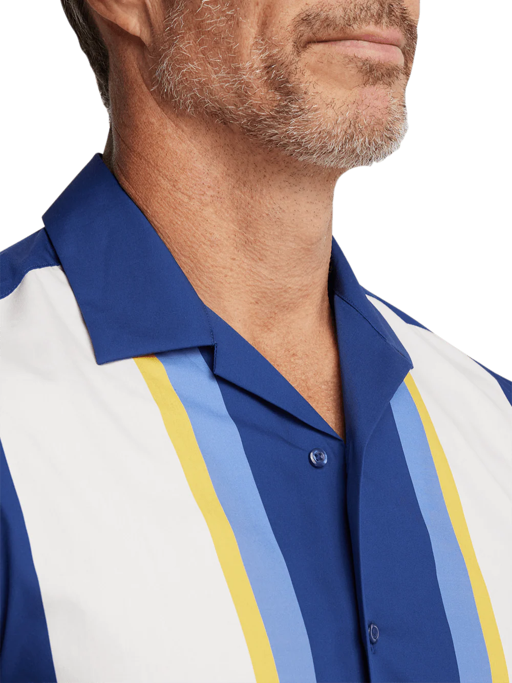 Cotton Stripe Border Print Casual Shirt - Navy - Image 3
