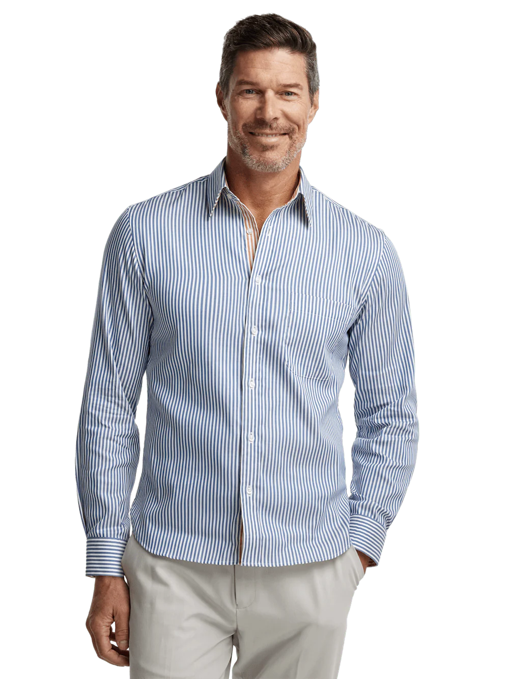 Cotton Stripe Casual Shirt - Blue/orange - Image 2