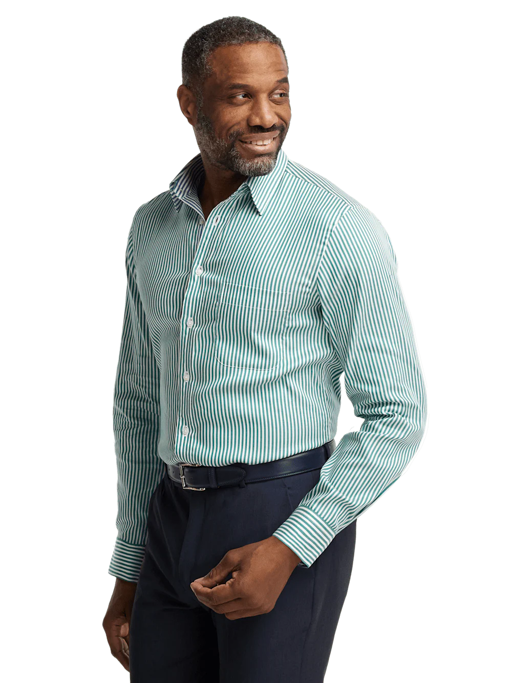 Cotton Stripe Casual Shirt - Green/blue - Image 3