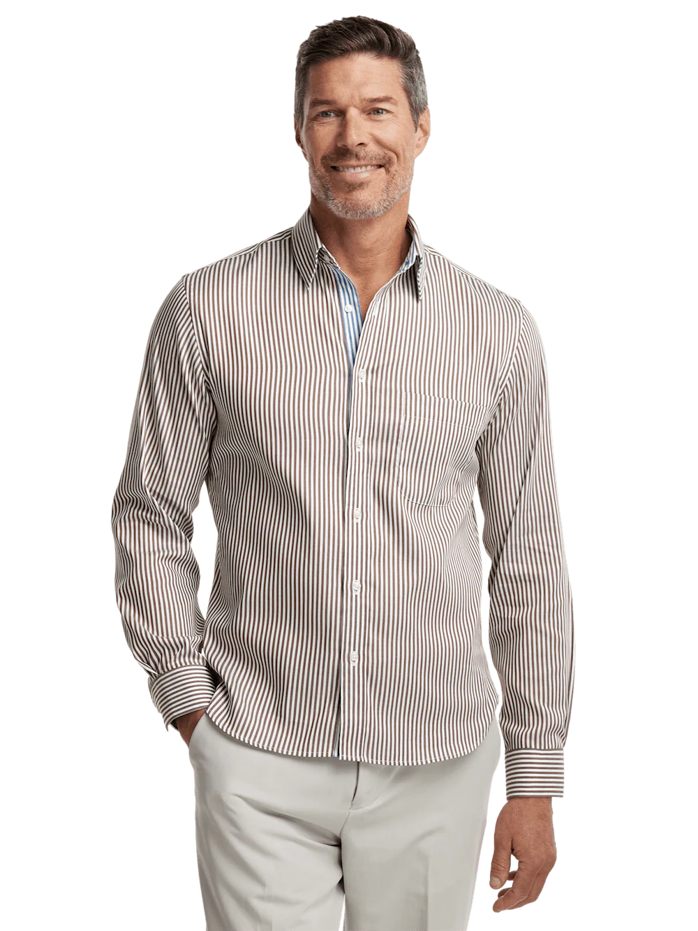 Cotton Stripe Casual Shirt - Brown/teal - Image 2
