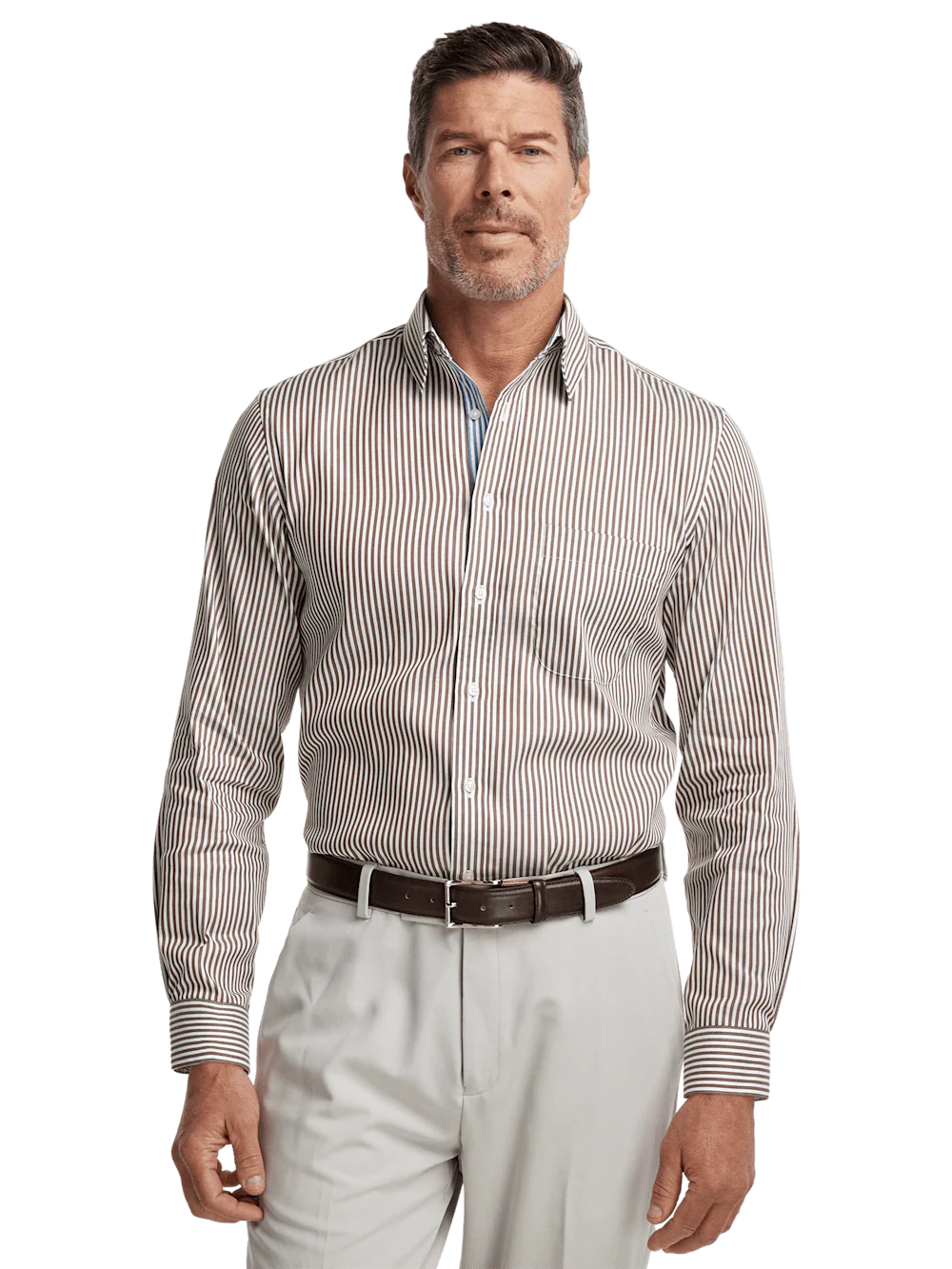 Cotton Stripe Casual Shirt - Brown/teal - Image 3