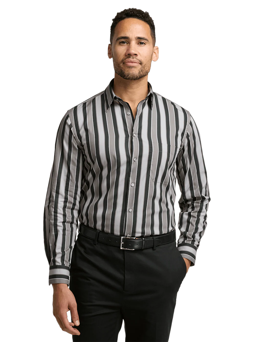 Cotton Stripe Casual Shirt - Black - Image 2