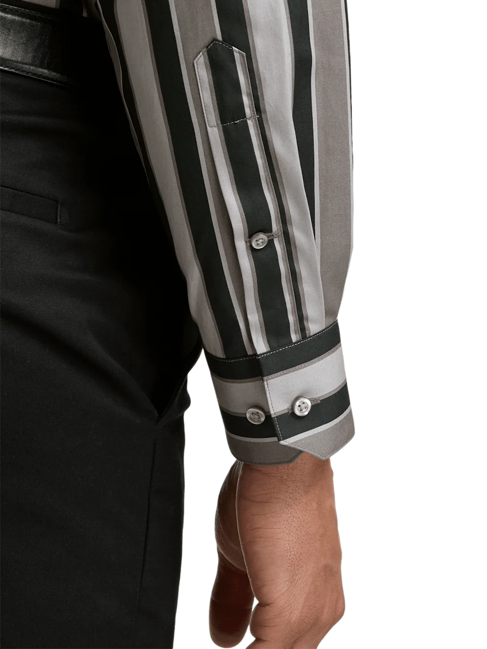 Cotton Stripe Casual Shirt - Black - Image 4