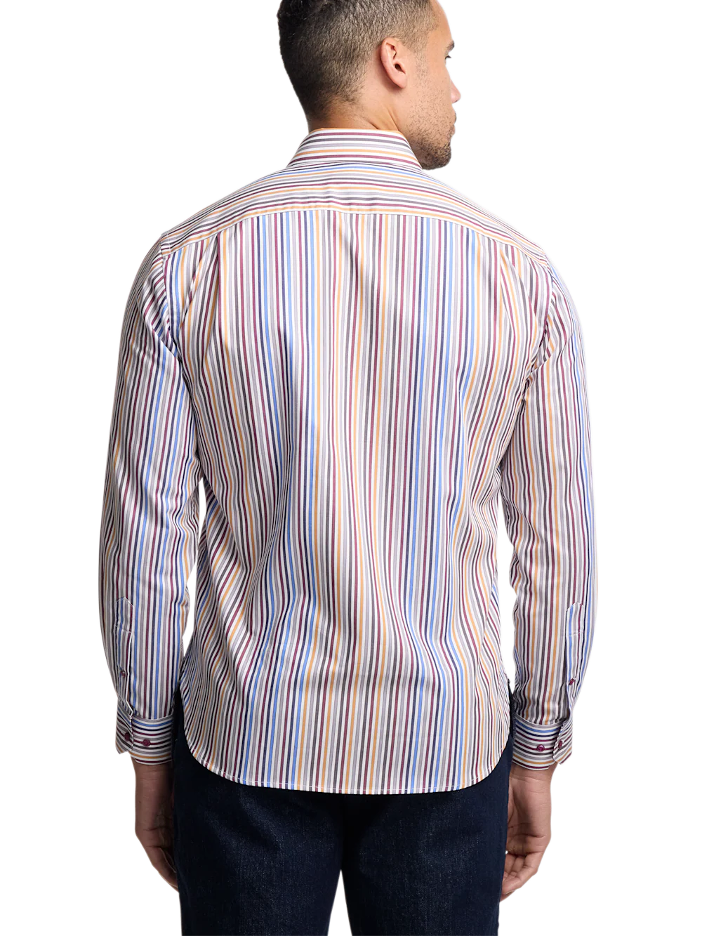 Cotton Stripe Point Collar Casual Shirt - Multi - Image 6