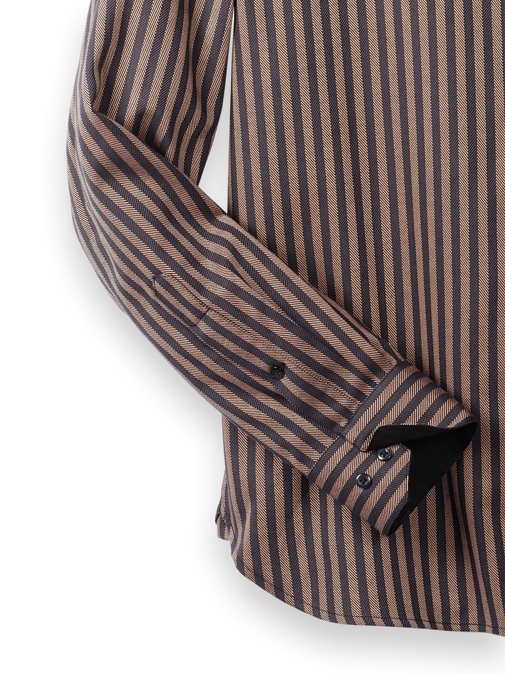 Cotton Stripe Point Collar Casual Shirt - Brown/black - Image 8