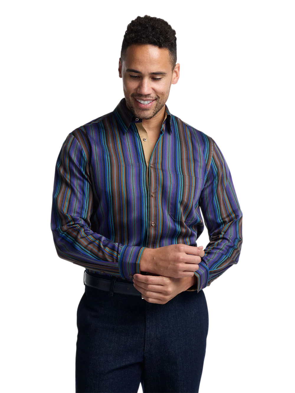 Cotton Stripe Point Collar Casual Shirt - Multi - Image 3