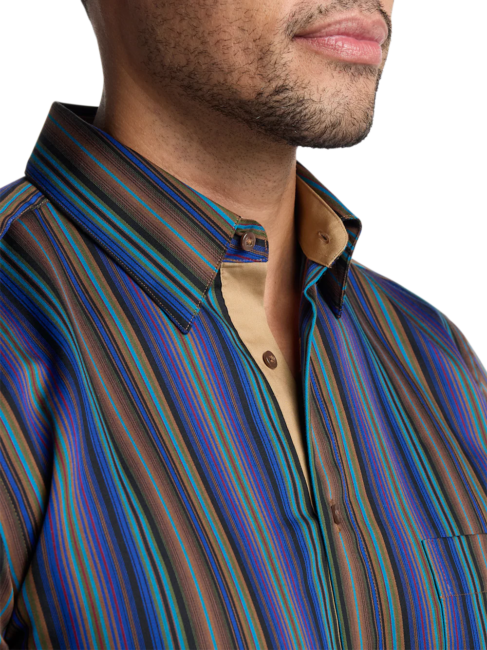 Cotton Stripe Point Collar Casual Shirt - Multi - Image 4
