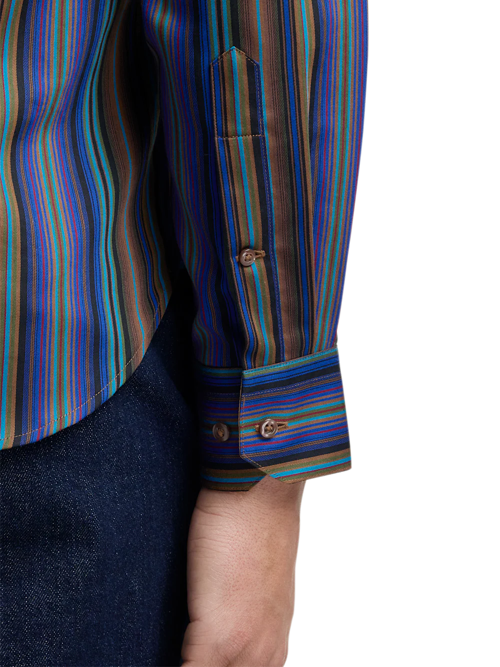 Cotton Stripe Point Collar Casual Shirt - Multi - Image 5