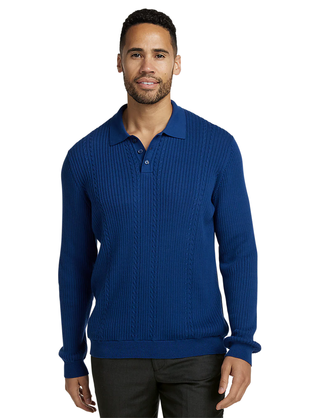 Cotton Three Button Polo - Blue - Image 2